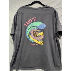 Levi's Comin In Hot Surfing Dragon Graphic Logo Mens Charcoal Gray Tee 3XL XXXL